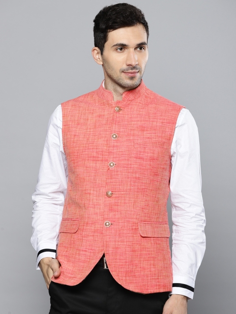 louis-philippe-men-peach-woven-design-slim-fit-nehru-jacket