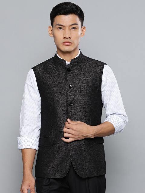

Louis Philippe Men Black Woven Design Slim Fit Nehru Jacket