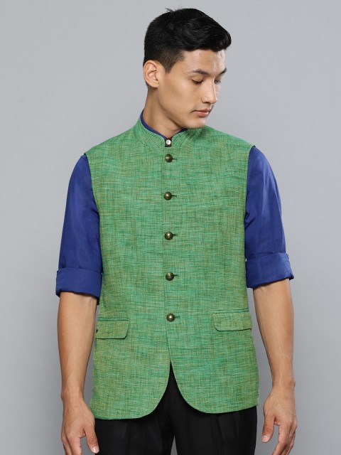 

Louis Philippe Men Green Woven Design Slim Fit Nehru Jacket