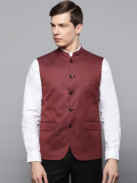 

Louis Philippe Men Maroon & Navy Blue Slim Fit Woven Design Nehru Jacket