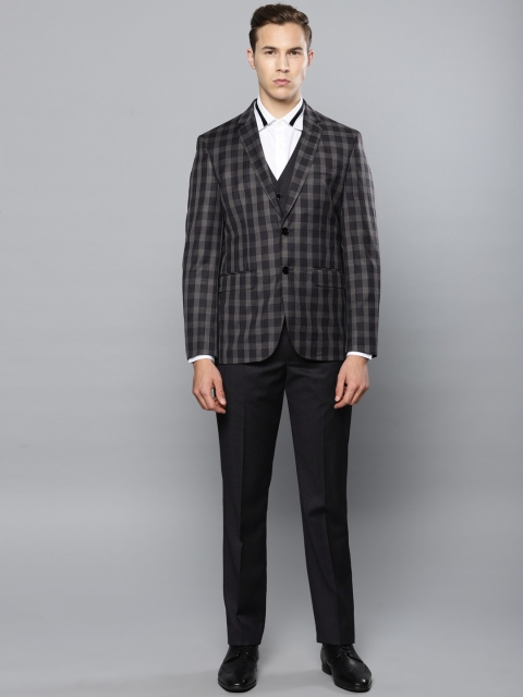 

Louis Philippe Men Grey & Black Checked Slim Fit Single-Breasted Suit