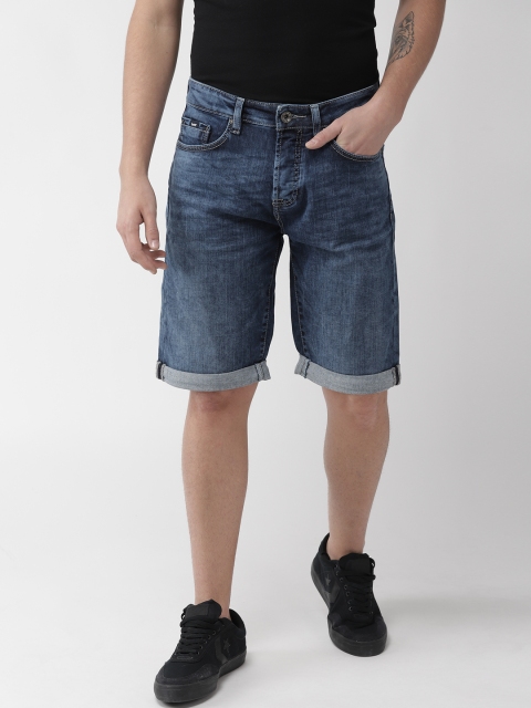 

GAS Men Navy Blue Washed Regular Fit Denim Shorts