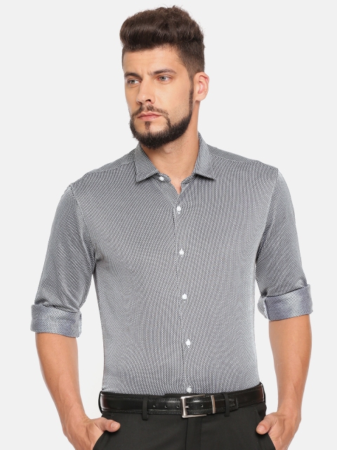 

Van Heusen Men Black & White Slim Fit Self Design Formal Shirt