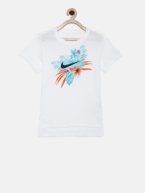 

Nike Girls White & Blue Printed DPTL Foliage Futura Tshirt