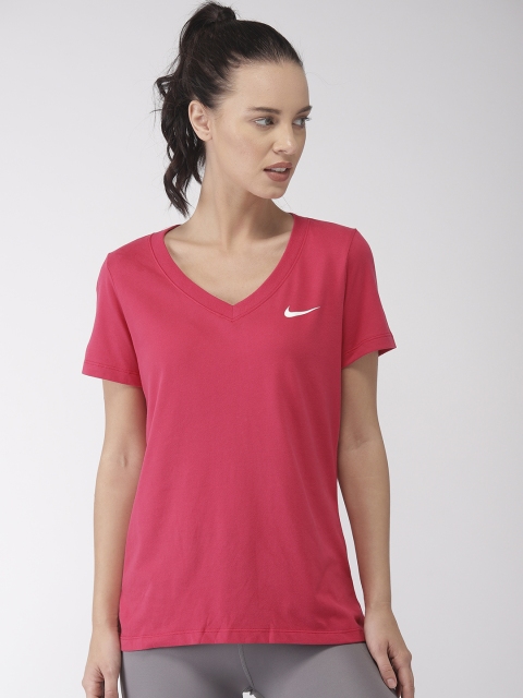 

Nike Women Pink Solid V-Neck AS DRY-FIT 2.0 T-shirt