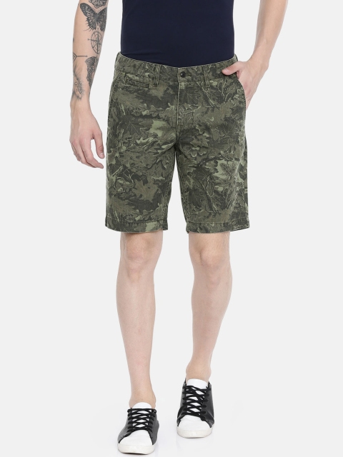 

Jack & Jones Men Green Printed Regular Fit Denim Shorts