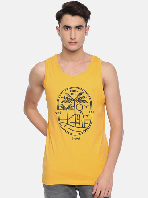 

Jack & Jones Men Yellow Printed Round Neck T-shirt