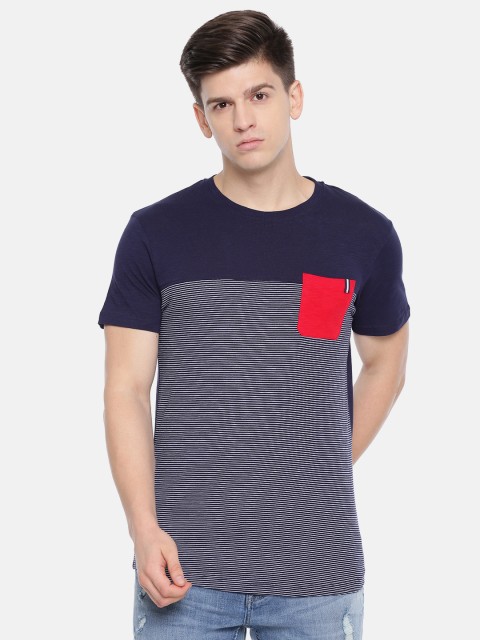 

Jack & Jones Men Blue & White Striped Round Neck T-shirt