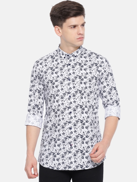 

Jack & Jones Men White & Navy Blue Slim Fit Printed Casual Shirt