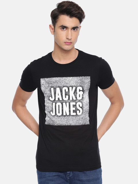 

Jack & Jones Men Black Printed Round Neck T-shirt