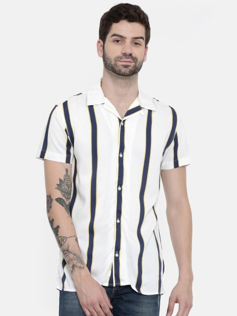 

Jack & Jones Men White & Navy Slim Fit Striped Casual Shirt