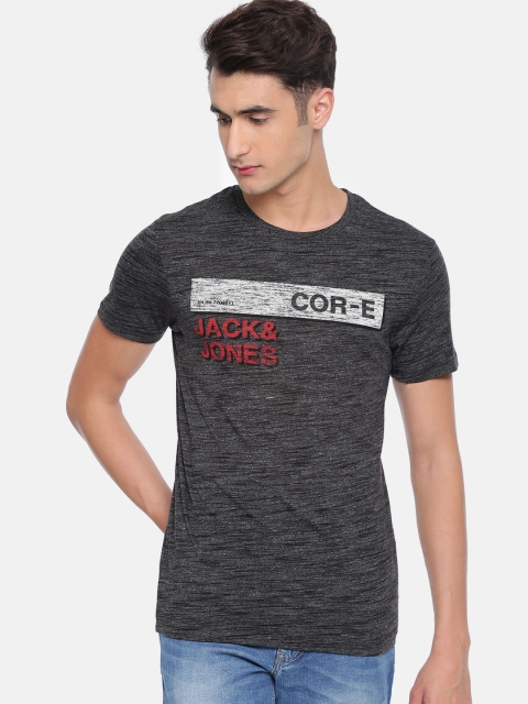 

Jack & Jones Men Grey Melange Printed Round Neck T-shirt