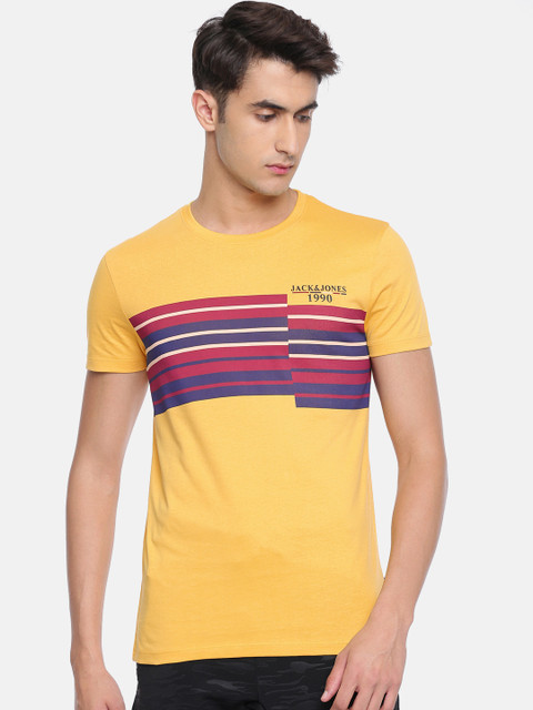 

Jack & Jones Men Yellow Printed Round Neck T-shirt