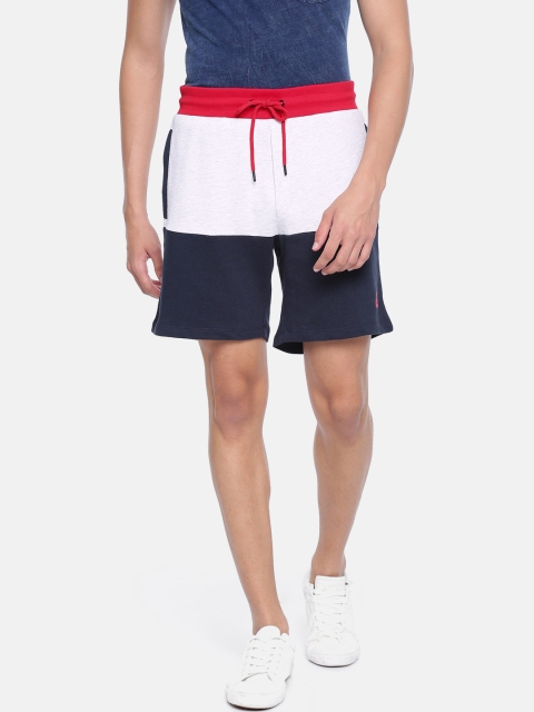 

Jack & Jones Men Blue & White Colourblocked Slim Fit Regular Shorts