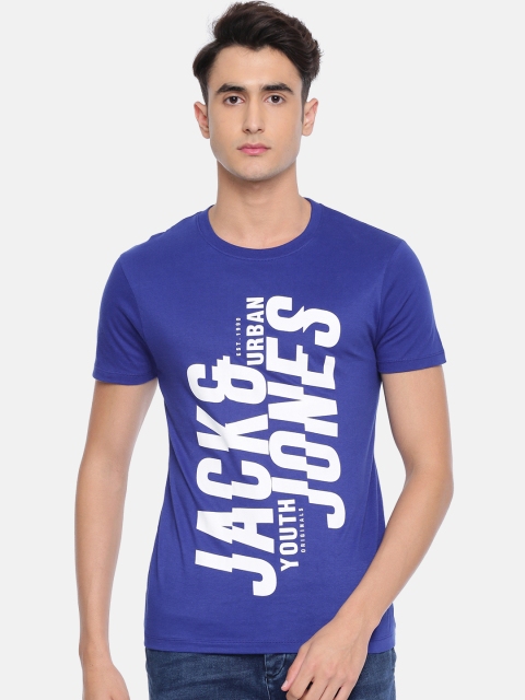 

Jack & Jones Men Blue Printed Round Neck T-shirt