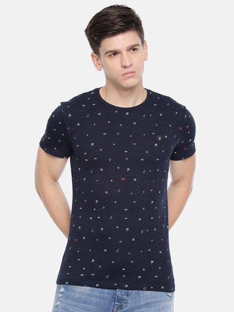 

Jack & Jones Men Navy Blue Printed Round Neck T-shirt