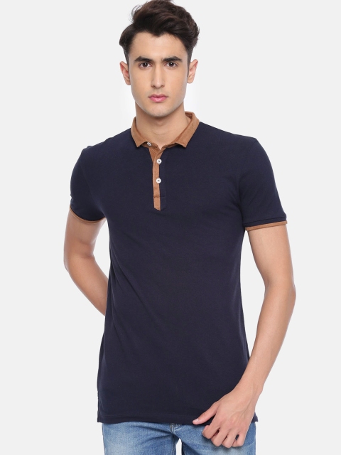 

Jack & Jones Men Navy Blue Solid Polo Collar T-shirt