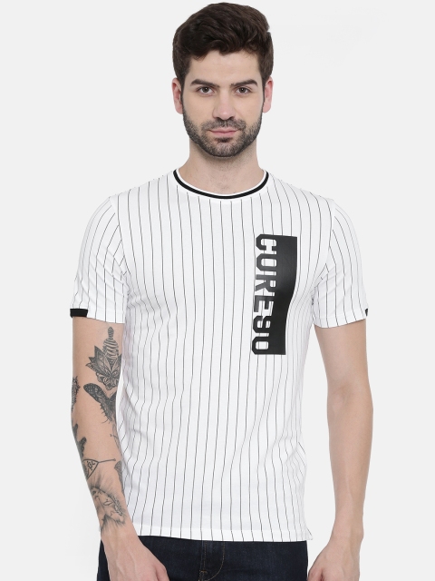 

Jack & Jones Men White & Black Striped Round Neck T-shirt