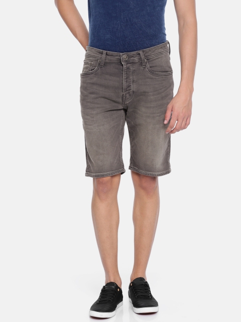 

Jack & Jones Men Grey Solid Regular Fit Denim Shorts