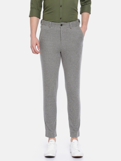 

Jack & Jones Men Grey Slim Fit Self Design Regular Trousers