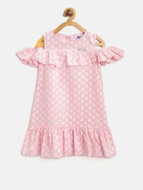 

612 league Girls Pink Embroidered Cold Shoulder A-Line Dress