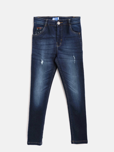 

612 league Boys Navy Blue Mid-Rise Low Distress Stretchable Jeans