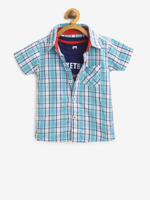 

612 league Boys Blue & White Regular Fit Checked Casual Shirt