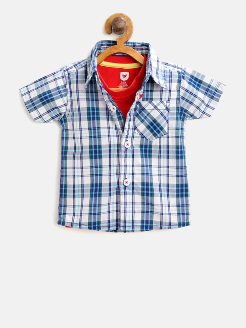 

612 league Boys White & Navy Blue Regular Fit Checked Casual Shirt