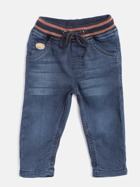 

612 league Boys Navy Blue Regular Fit Solid Denim Trousers