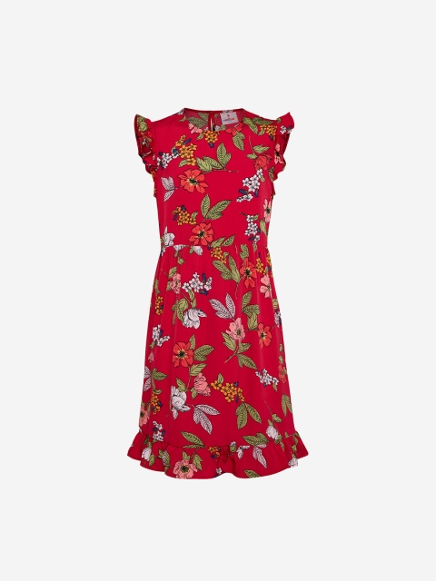

Oxolloxo Girls Red Printed Fit and Flare Dress