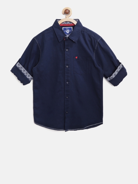 

612 league Boys Navy Blue Regular Fit Solid Casual Shirt