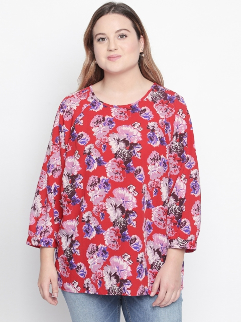 

JUNAROSE Plus Size Women Red Pink Printed Top