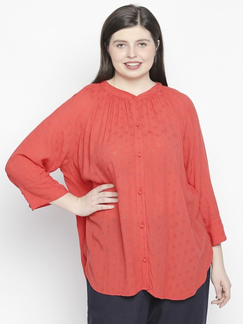 

JUNAROSE Plus Size Women Red Self Design Regular Fit Casual Shirt