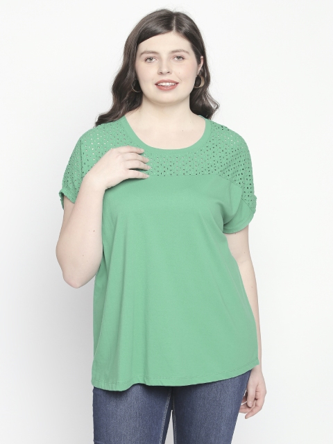 

JUNAROSE Plus Size Women Green Solid Top