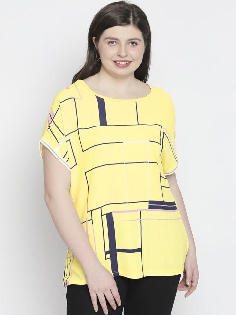 

JUNAROSE Plus Size Women Yellow Navy Blue Printed Top