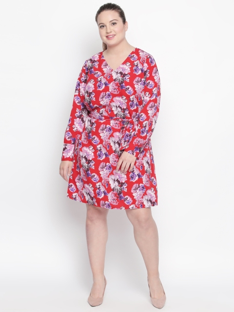 

JUNAROSE Plus Size Red Printed Fit and Flare Dress