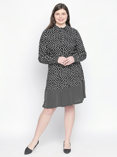 

JUNAROSE Plus Size Black White Printed Fit Flare Dress