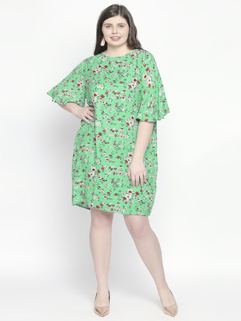 

JUNAROSE Plus Size Women Green Printed Sheath Dress