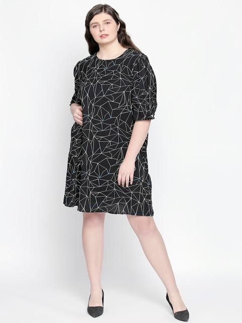 

JUNAROSE Plus Size Women Black Printed A-Line Dress