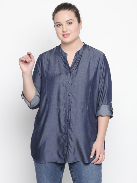 

JUNAROSE Plus Size Women Blue Regular Fit Solid Casual Shirt