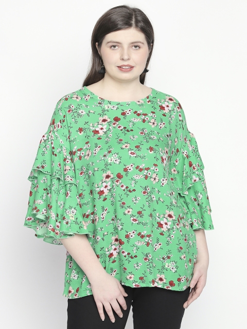 

JUNAROSE Plus Size Women Green Red Printed Top