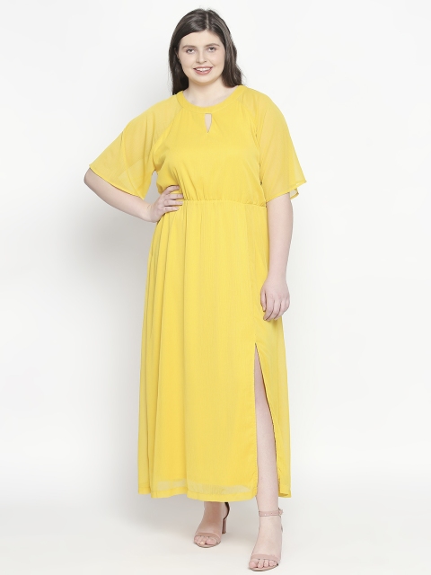 

JUNAROSE Plus Size Women Yellow Solid Maxi Dress