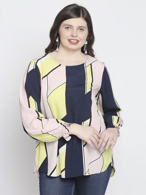 

JUNAROSE Plus Size Women Pink Blue Printed Top