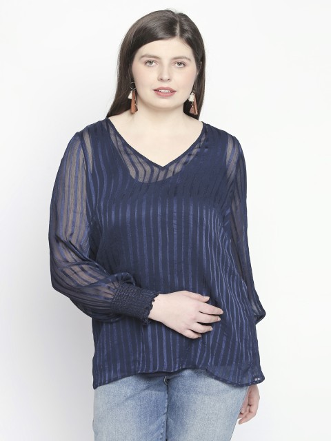 

JUNAROSE Plus Size Women Navy Blue Self Design Top