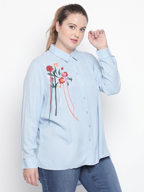 

JUNAROSE Plus Size Women Blue Embroidered Shirt