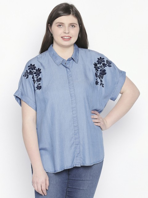 

JUNAROSE Plus Size Women Blue Solid Regular Fit Casual Shirt