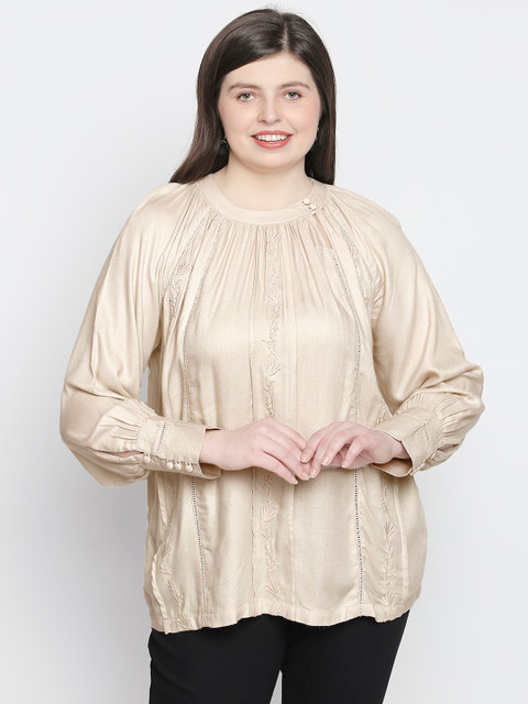 

JUNAROSE Plus Size Women Beige Embroidered Top