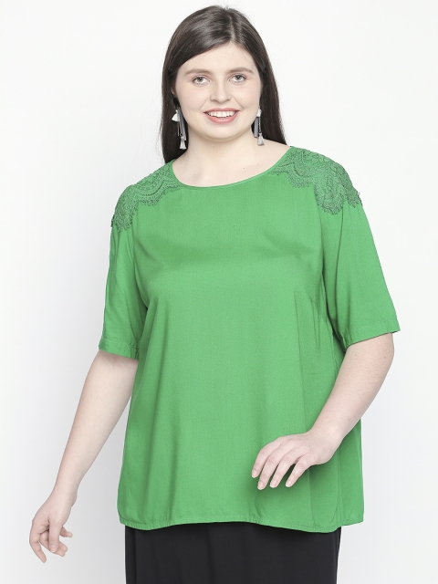 

JUNAROSE Plus Size Women Green Solid Top