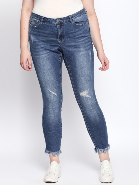 

JUNAROSE Plus Size Women Blue Slim Fit Mid-Rise Mildly Distressed Stretchable Jeans