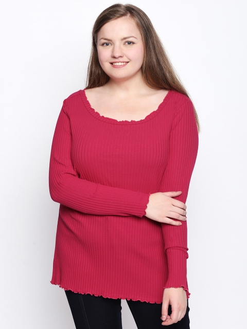 

JUNAROSE Plus Size Women Red Solid Boat Neck Top, Pink
